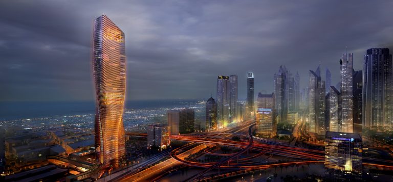 The “wasl tower” development is taking shape and will feature a ceramic facade and be one of the world’s largest