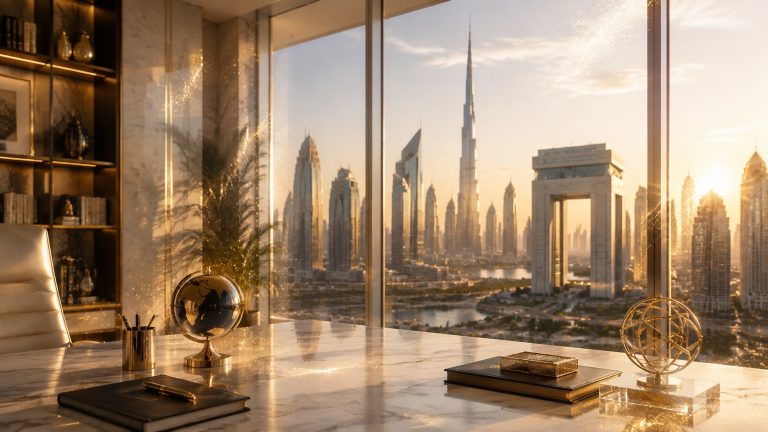Dubai wealth management office with global investment view